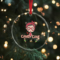 Candy Cane Cutie Xmas Cute Girl Kid Messy Bun Crystal Glass Ornament TS09