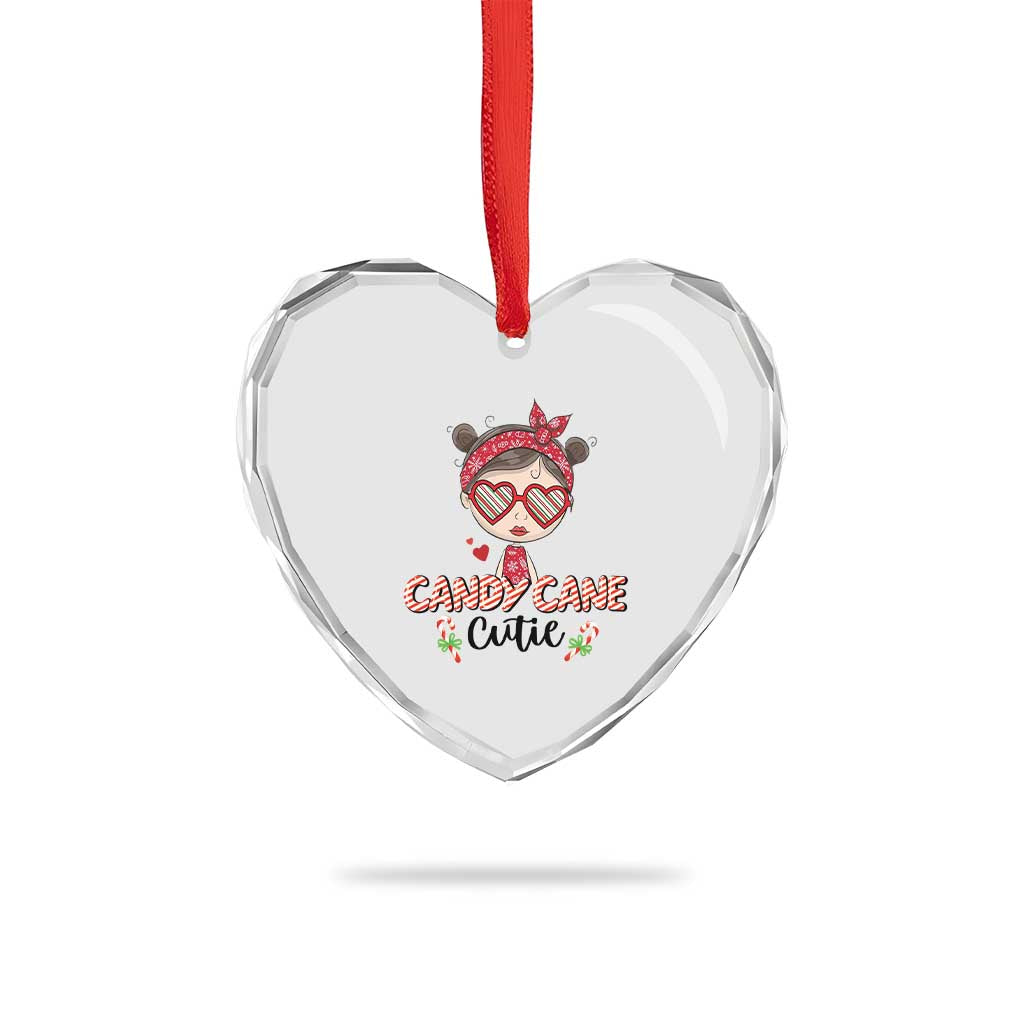 Candy Cane Cutie Xmas Cute Girl Kid Messy Bun Heart Crystal Glass Ornament - Wonder Print Shop