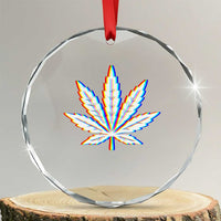 Cannabis Leaf Glitch Effect Graphic Crystal Glass Ornament Retro RGB Distortion Weed and Stoner Lifestyle