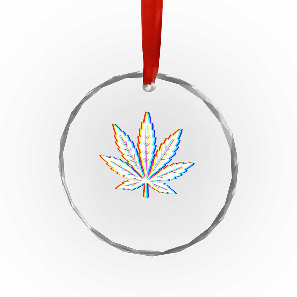 Cannabis Leaf Glitch Effect Graphic Crystal Glass Ornament Retro RGB Distortion Weed and Stoner Lifestyle