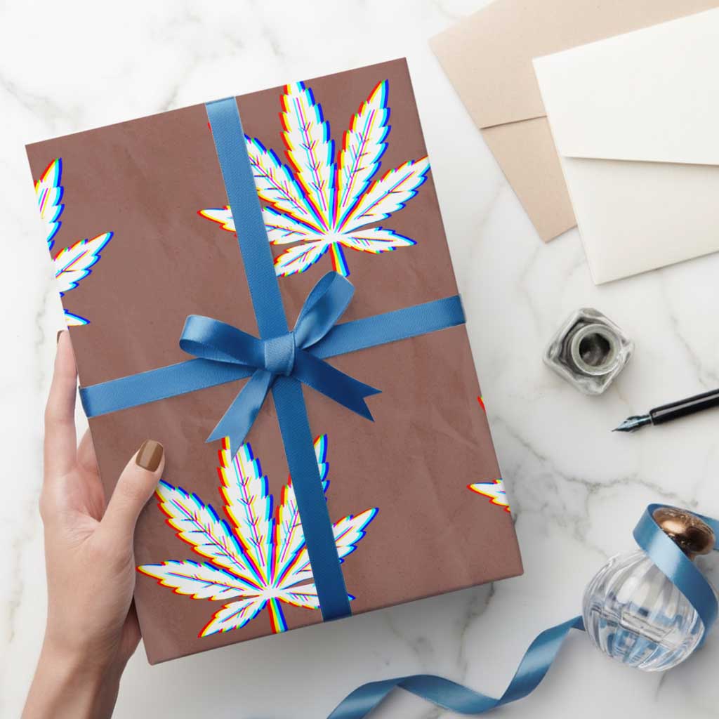 Cannabis Leaf Glitch Effect Graphic Wrapping Paper Roll Retro RGB Distortion Weed and Stoner Lifestyle