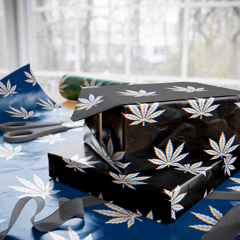 Cannabis Leaf Glitch Effect Graphic Wrapping Paper Roll Retro RGB Distortion Weed and Stoner Lifestyle