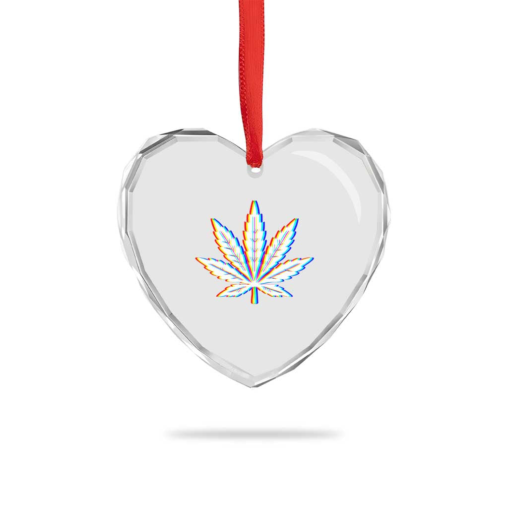 Cannabis Leaf Glitch Effect Graphic Heart Crystal Glass Ornament Retro RGB Distortion Weed and Stoner Lifestyle