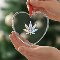 Cannabis Leaf Glitch Effect Graphic Heart Crystal Glass Ornament Retro RGB Distortion Weed and Stoner Lifestyle