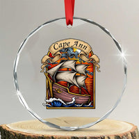 Cape Ann Vintage Nautical Sailing Ship Graphic Crystal Glass Ornament Retro Stained Glass Window Style Ocean Sunset Tall Ship