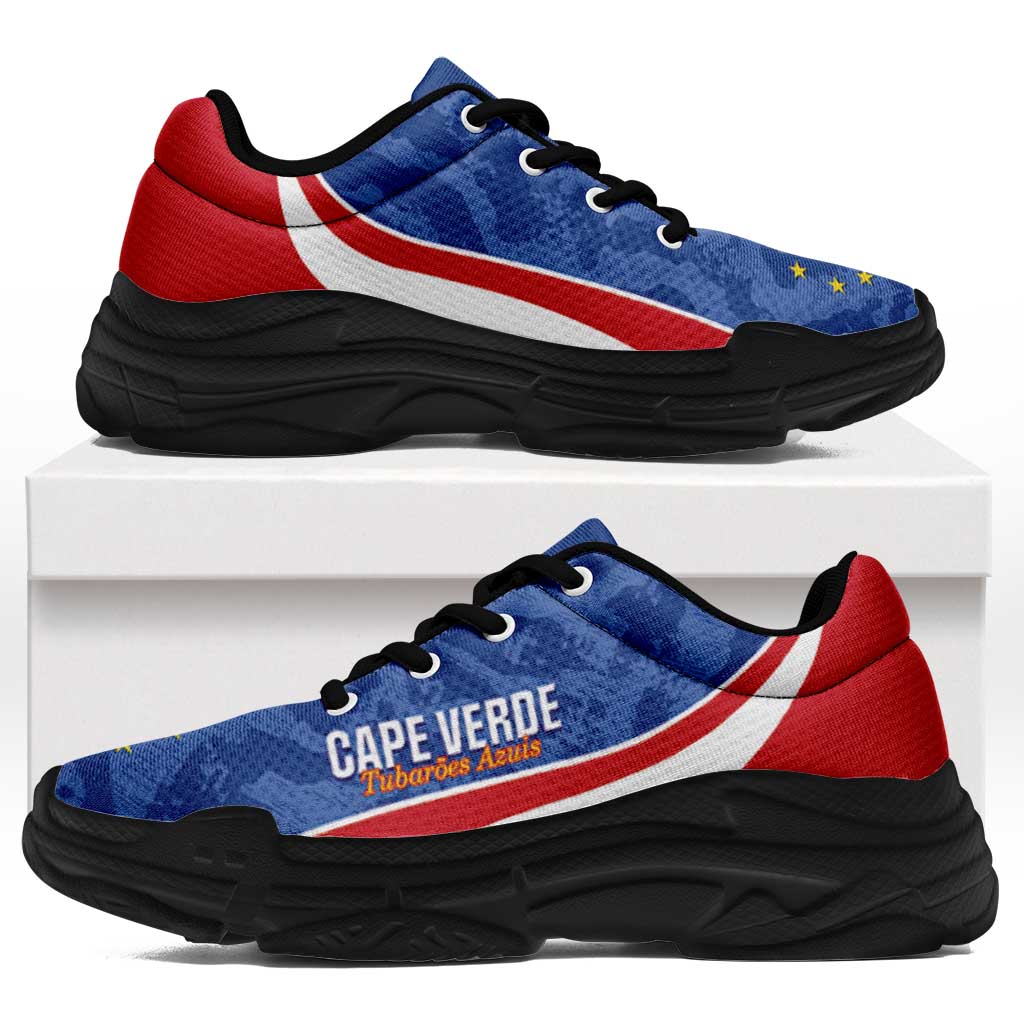 Cape Verde 2026 Football Chunky Sneakers Tubaroes Azuis Grunge Curve Stylized - Wonder Print Shop
