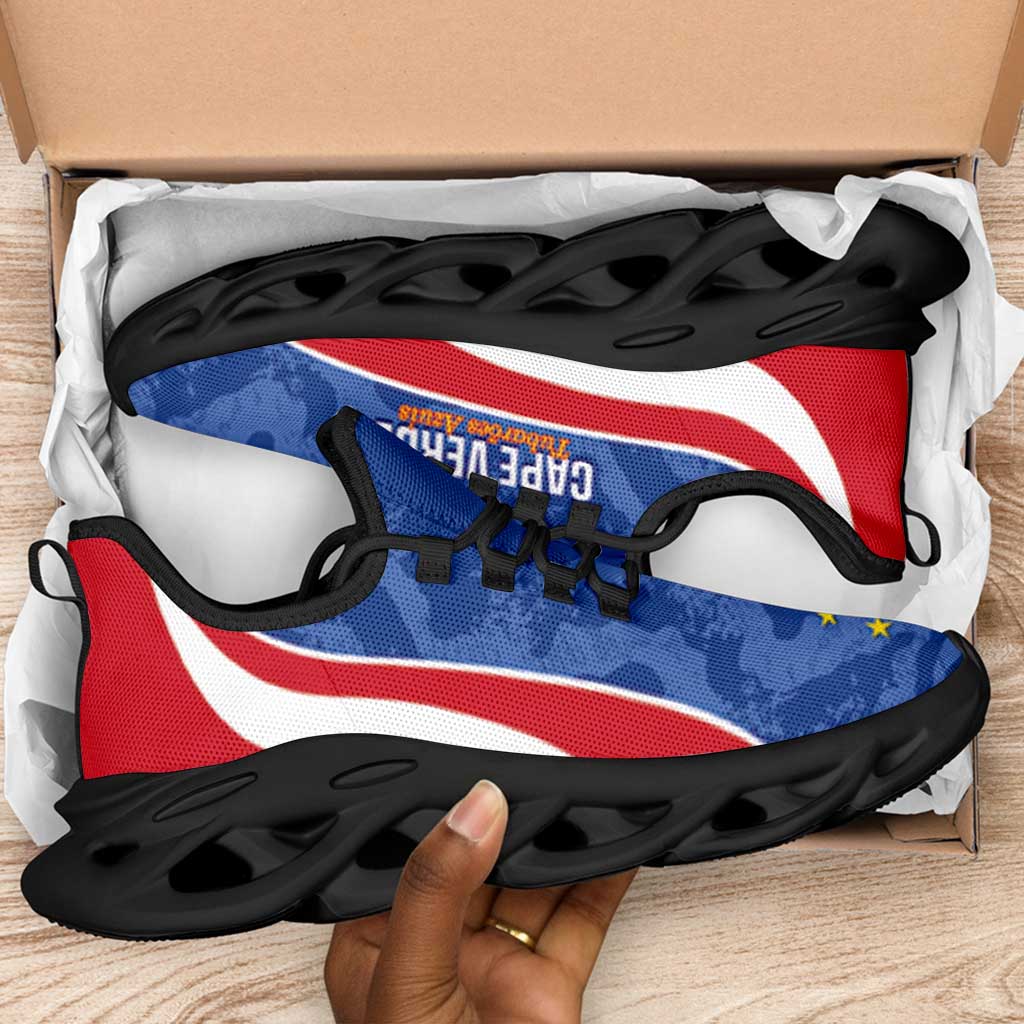 Cape Verde 2026 Football Clunky Sneakers Tubaroes Azuis Grunge Curve Stylized - Wonder Print Shop