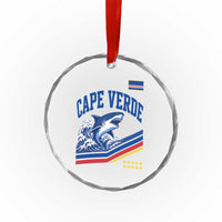 Cape Verde Blue Sharks Ocean Wave Graphic Crystal Glass Ornament Cabo Verde Pride Sports Fans