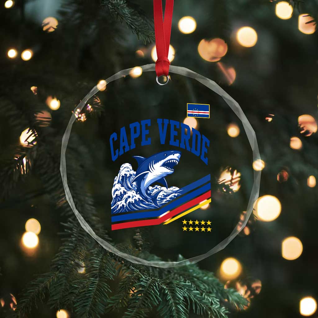 Cape Verde Blue Sharks Ocean Wave Graphic Crystal Glass Ornament Cabo Verde Pride Sports Fans