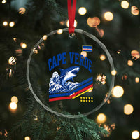 Cape Verde Blue Sharks Ocean Wave Graphic Crystal Glass Ornament Cabo Verde Pride Sports Fans