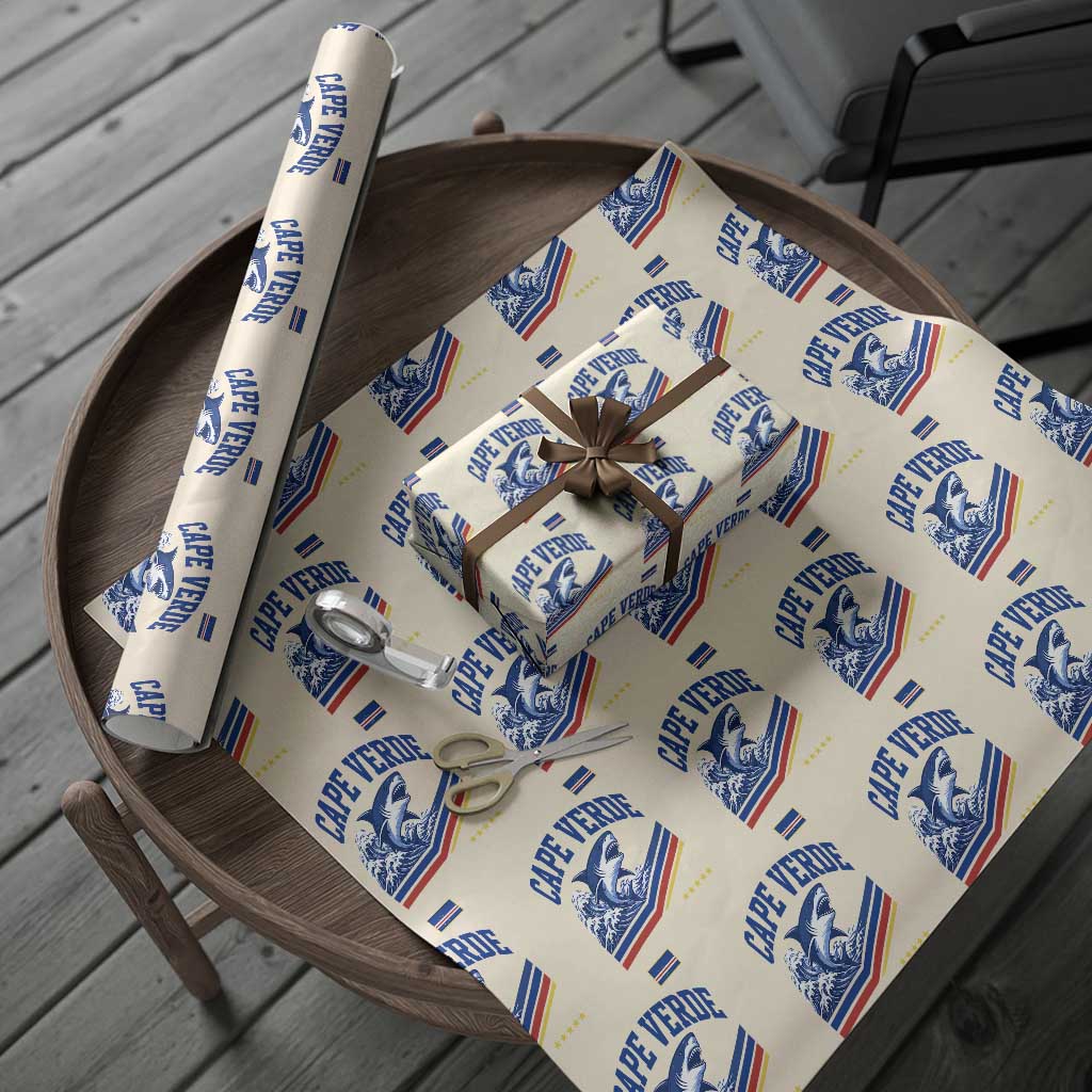 Cape Verde Blue Sharks Ocean Wave Graphic Wrapping Paper Roll Cabo Verde Pride Sports Fans