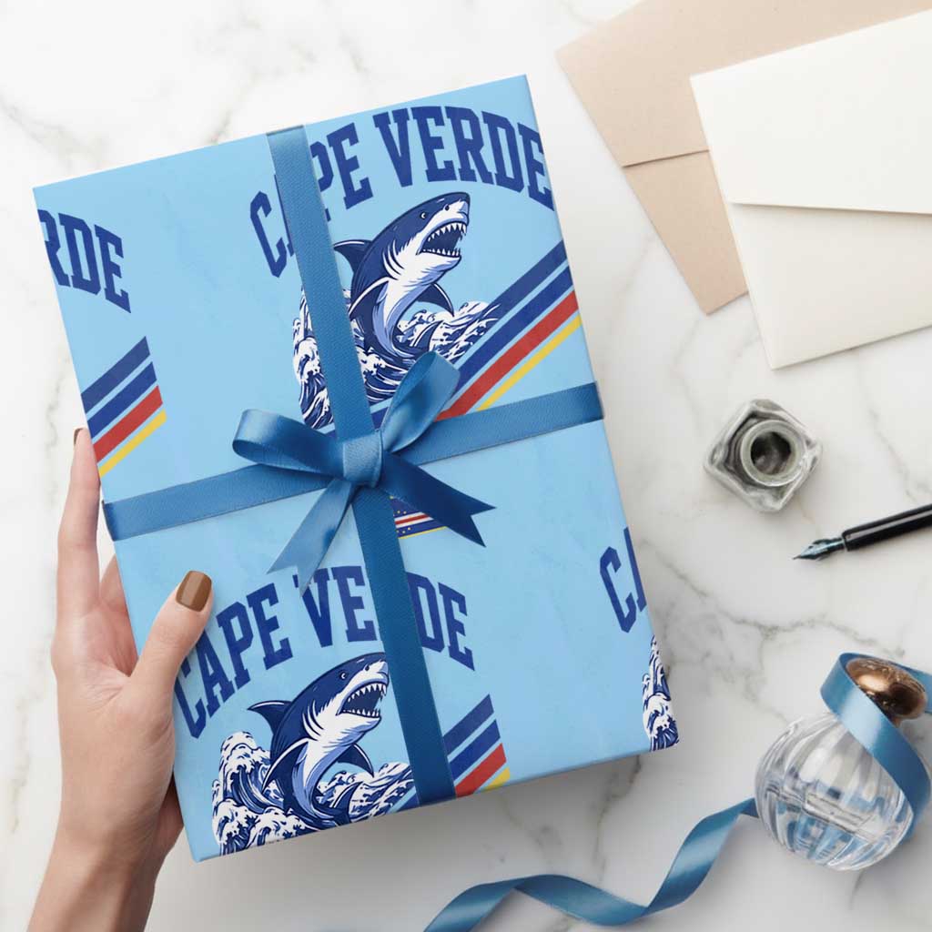 Cape Verde Blue Sharks Ocean Wave Graphic Wrapping Paper Roll Cabo Verde Pride Sports Fans
