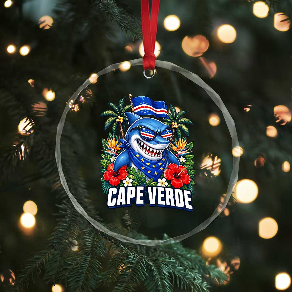 Cape Verde Cool Blue Shark Tropical Graphic Crystal Glass Ornament Cabo Verde Paradise Verdean Soccer Football Fans