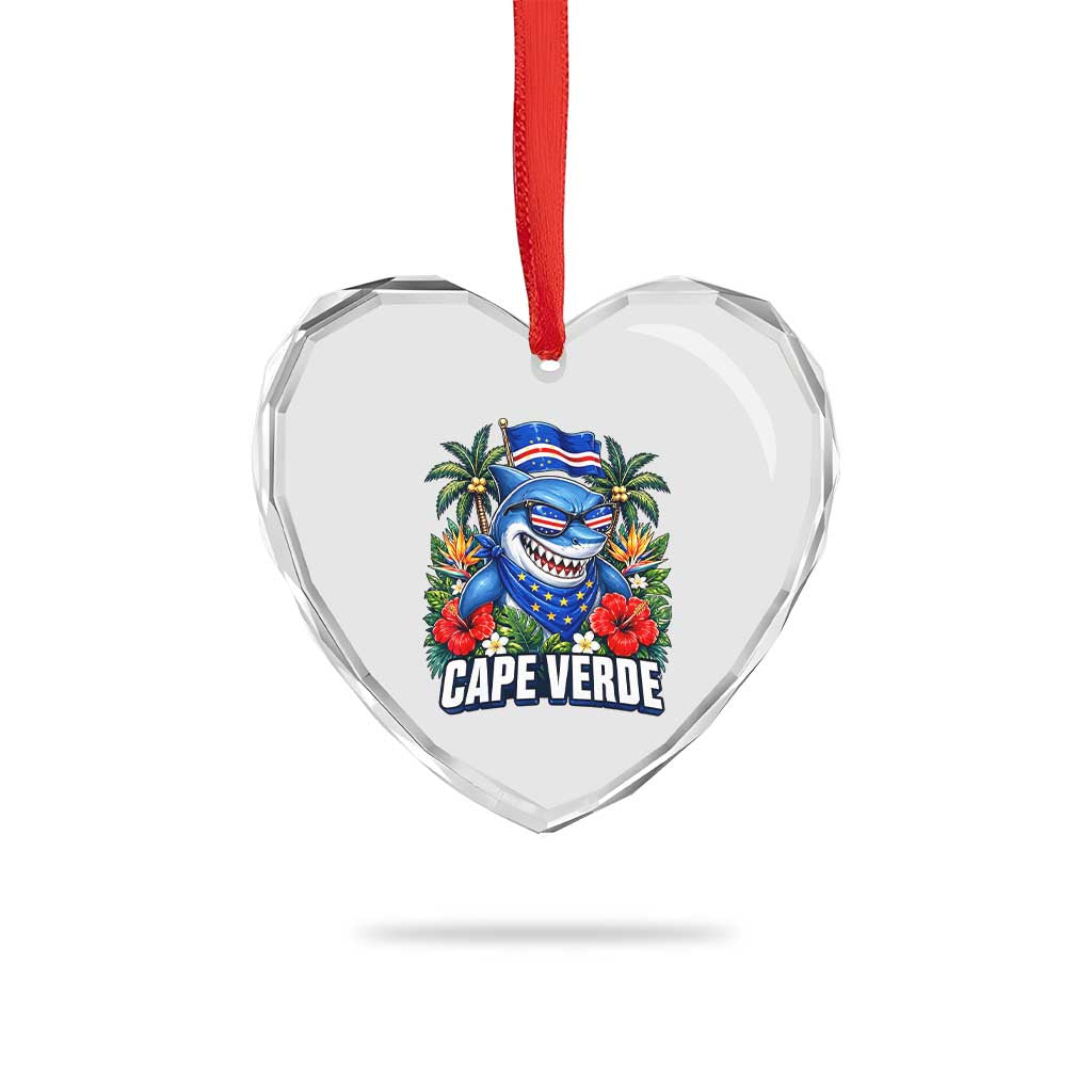 Cape Verde Cool Blue Shark Tropical Graphic Heart Crystal Glass Ornament Cabo Verde Paradise Verdean Soccer Football Fans