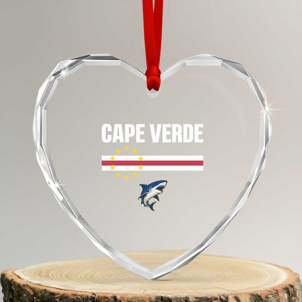 Cape Verde Flag Blue Shark Heritage Heart Crystal Glass Ornament Cabo Verde Verdean Pride Soccer Football Fans