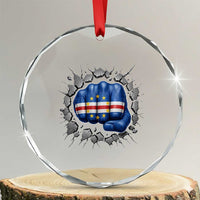 Cape Verde Flag Fist Power Stone Wall Break Graphic Crystal Glass Ornament Cabo Verde Strong Roots National Pride