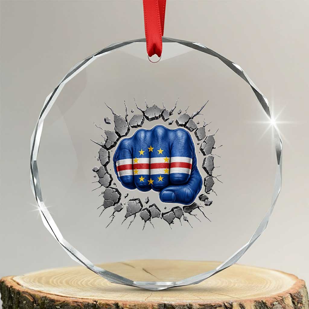Cape Verde Flag Fist Power Stone Wall Break Graphic Crystal Glass Ornament Cabo Verde Strong Roots National Pride TS02