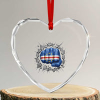 Cape Verde Flag Fist Power Stone Wall Break Graphic Heart Crystal Glass Ornament Cabo Verde Strong Roots National Pride