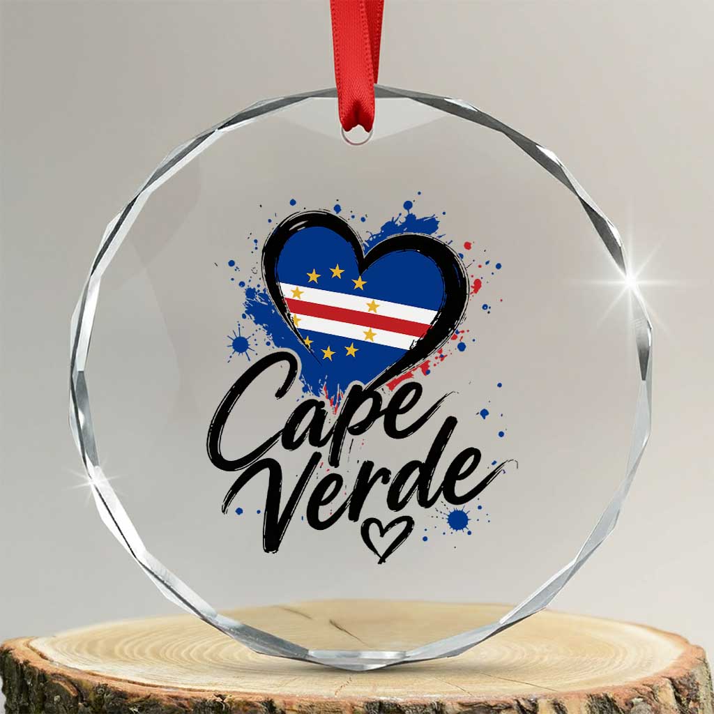 Cape Verde Flag Heart Crystal Glass Ornament Cabo Verde Pride Verdean Love