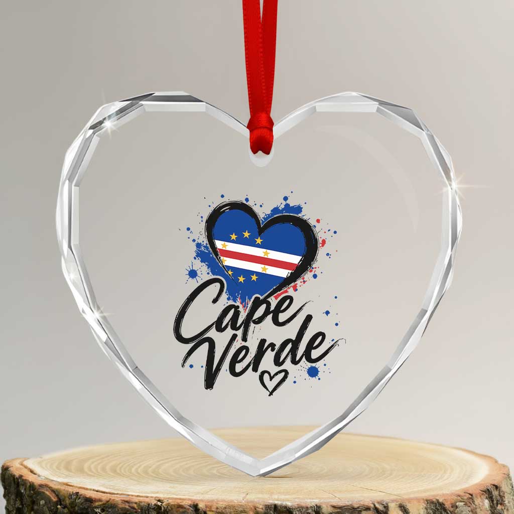 Cape Verde Flag Heart Heart Crystal Glass Ornament Cabo Verde Pride Verdean Love