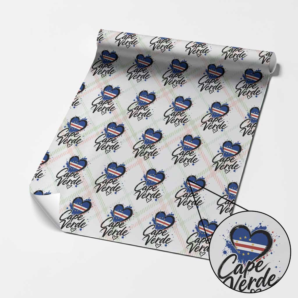 Cape Verde Flag Heart Wrapping Paper Roll Cabo Verde Pride Verdean Love