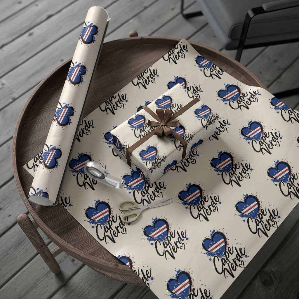 Cape Verde Flag Heart Wrapping Paper Roll Cabo Verde Pride Verdean Love