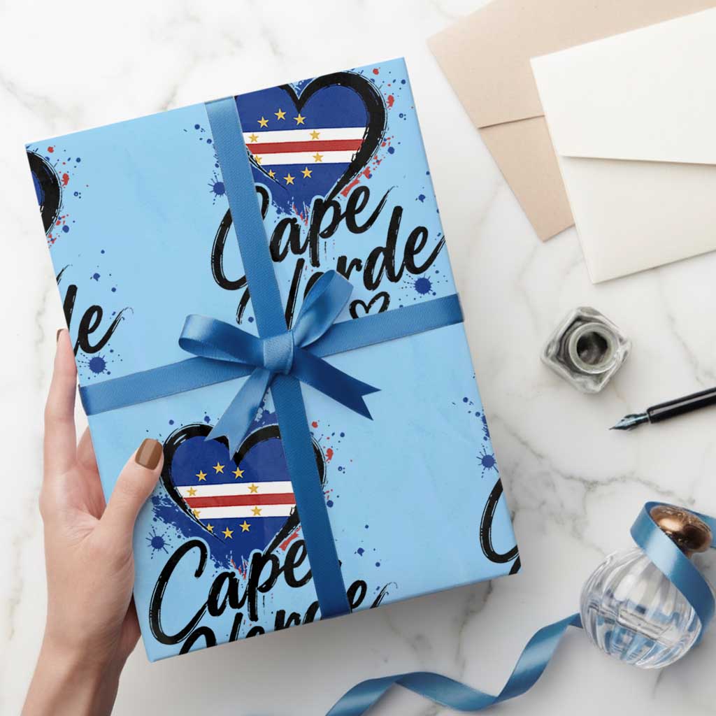 Cape Verde Flag Heart Wrapping Paper Roll Cabo Verde Pride Verdean Love
