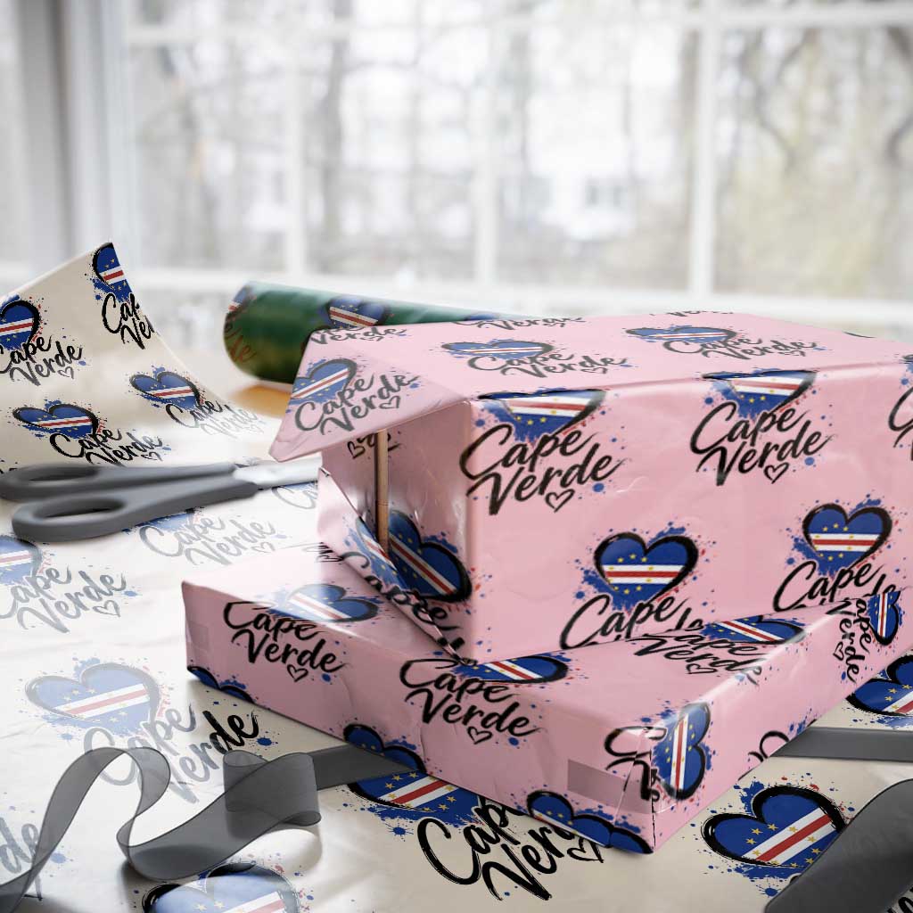 Cape Verde Flag Heart Wrapping Paper Roll Cabo Verde Pride Verdean Love