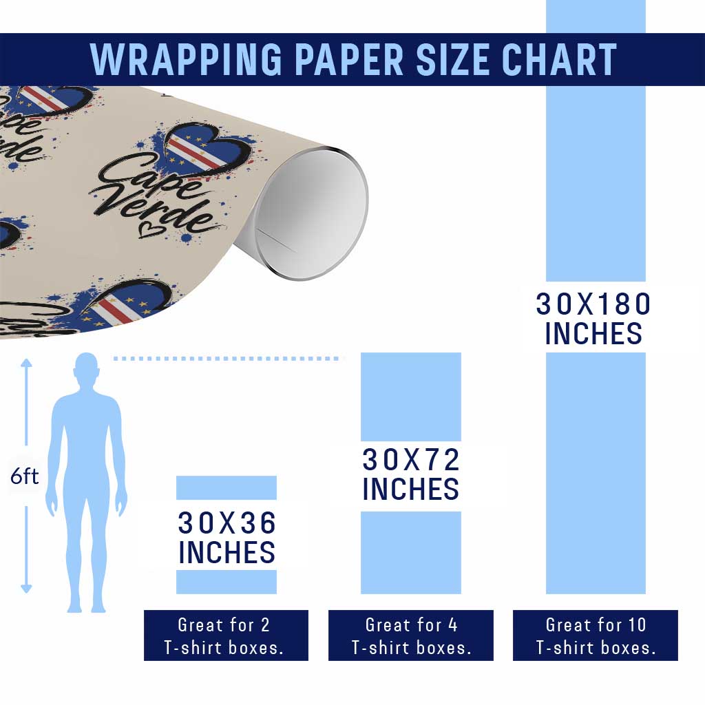 Cape Verde Flag Heart Wrapping Paper Roll Cabo Verde Pride Verdean Love