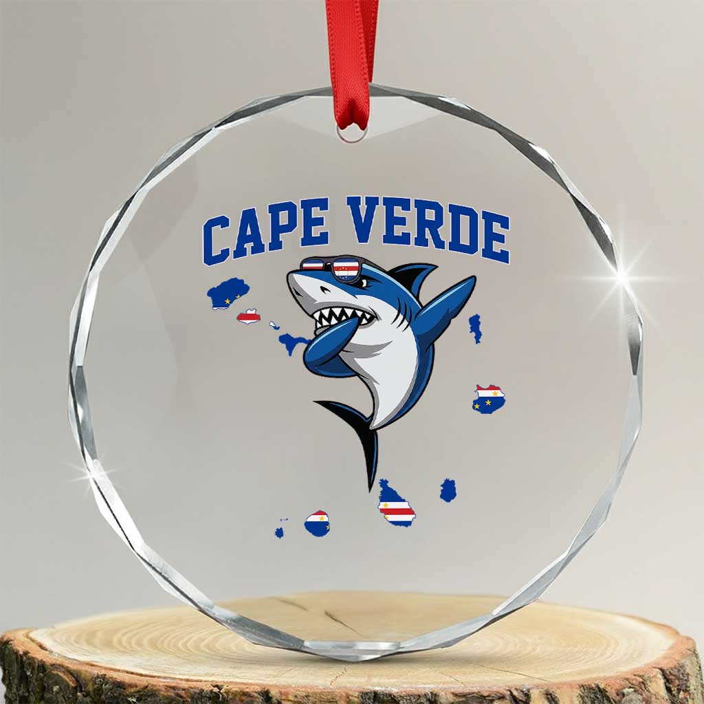 Cape Verde Flag Map Shark Cape Verdean Roots Crystal Glass Ornament