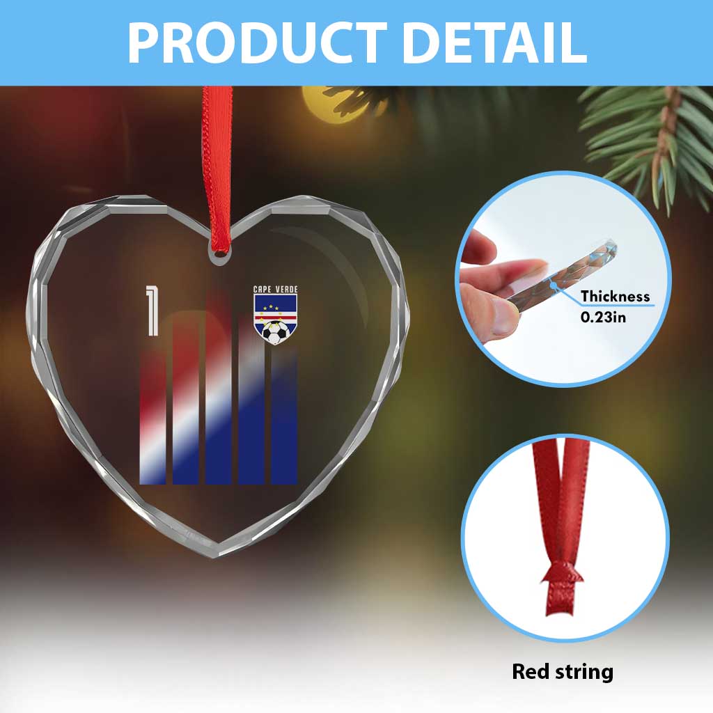 Cape Verde Flag Retro Sports Cabo Verdean Roots Heart Crystal Glass Ornament
