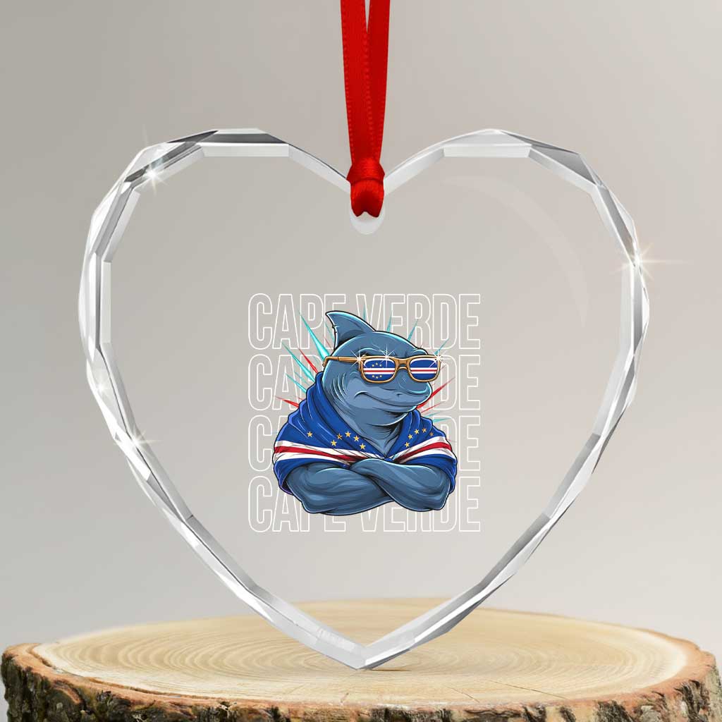 Cape Verde Flag Shark Cape Verdean Roots Cabo Verde Heart Crystal Glass Ornament