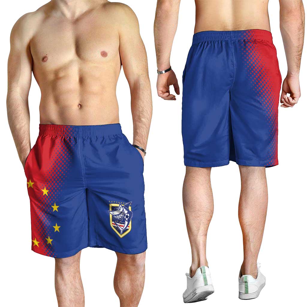 Cape Verde Football Shorts for Men Blue Sharks Make History - Wonder Print Shop