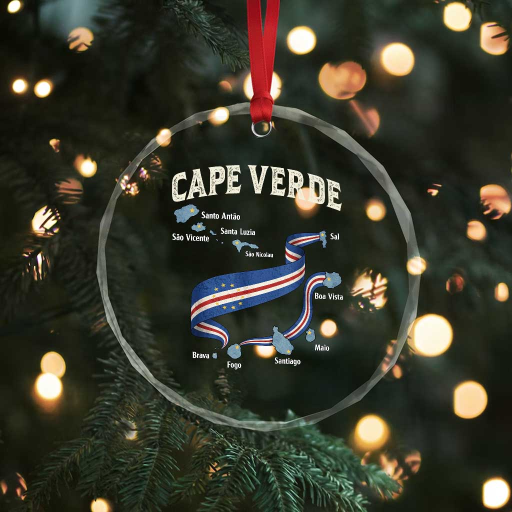 Cape Verde Islands Map National Flag Crystal Glass Ornament Cabo Verde Archipelago Geography Pride