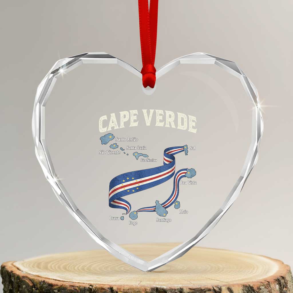 Cape Verde Islands Map National Flag Heart Crystal Glass Ornament Cabo Verde Archipelago Geography Pride