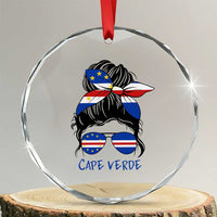 Cape Verde Messy Bun Girl Flag Sunglasses Graphic Crystal Glass Ornament Cabo Verde Women National Pride Gift