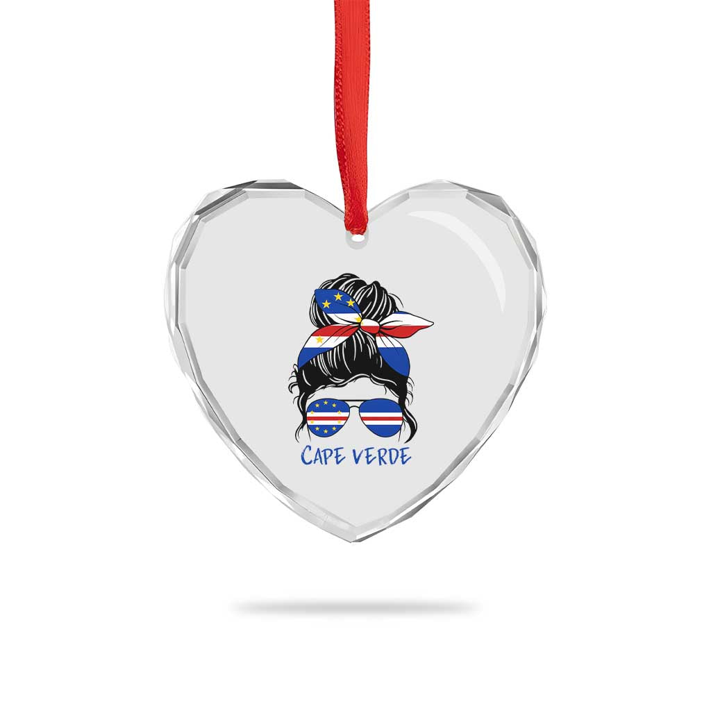 Cape Verde Messy Bun Girl Flag Sunglasses Graphic Heart Crystal Glass Ornament Cabo Verde Women National Pride Gift