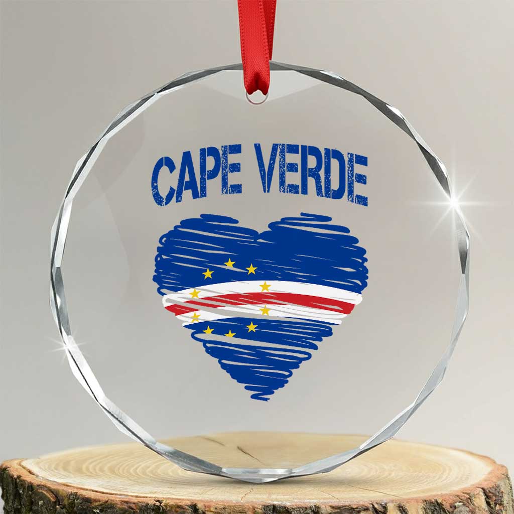 Cape Verde Scribble Flag Heart National Pride Crystal Glass Ornament Cabo Verde Love TS02
