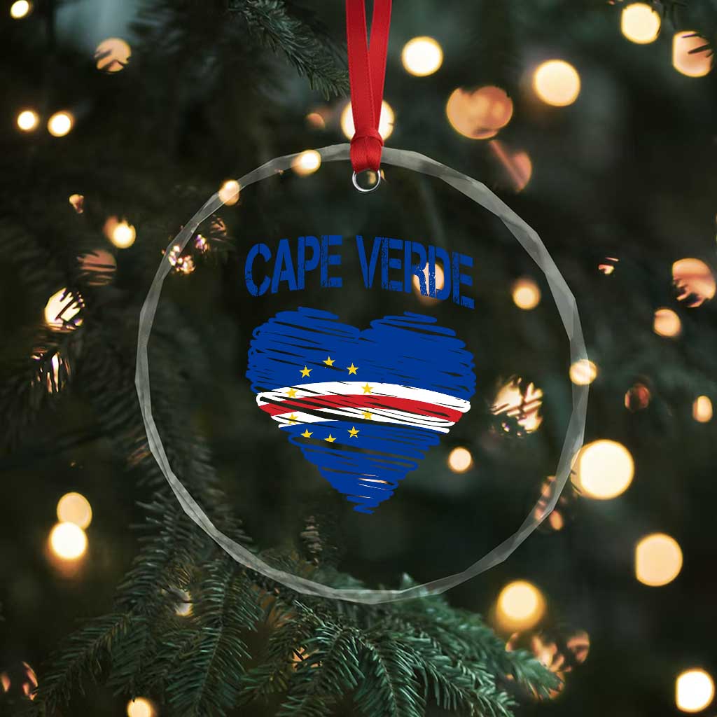 Cape Verde Scribble Flag Heart National Pride Crystal Glass Ornament Cabo Verde Love