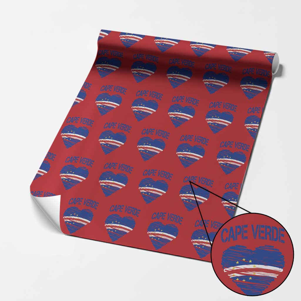 Cape Verde Scribble Flag Heart National Pride Wrapping Paper Roll Cabo Verde Love