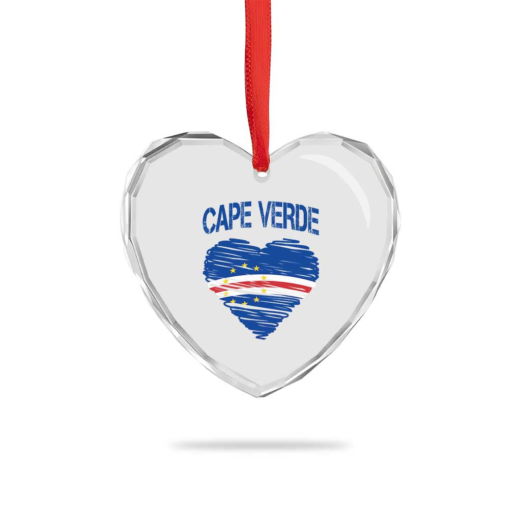 Cape Verde Scribble Flag Heart National Pride Heart Crystal Glass Ornament Cabo Verde Love