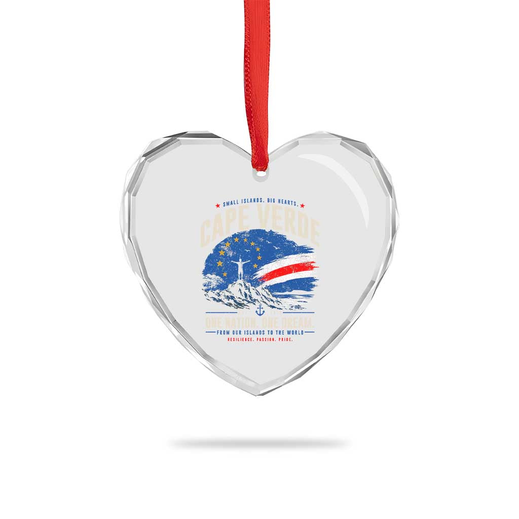 Cape Verde Small Islands Big Hearts Pride Heart Crystal Glass Ornament Cabo Verde One Nation One Dream Distressed Flag