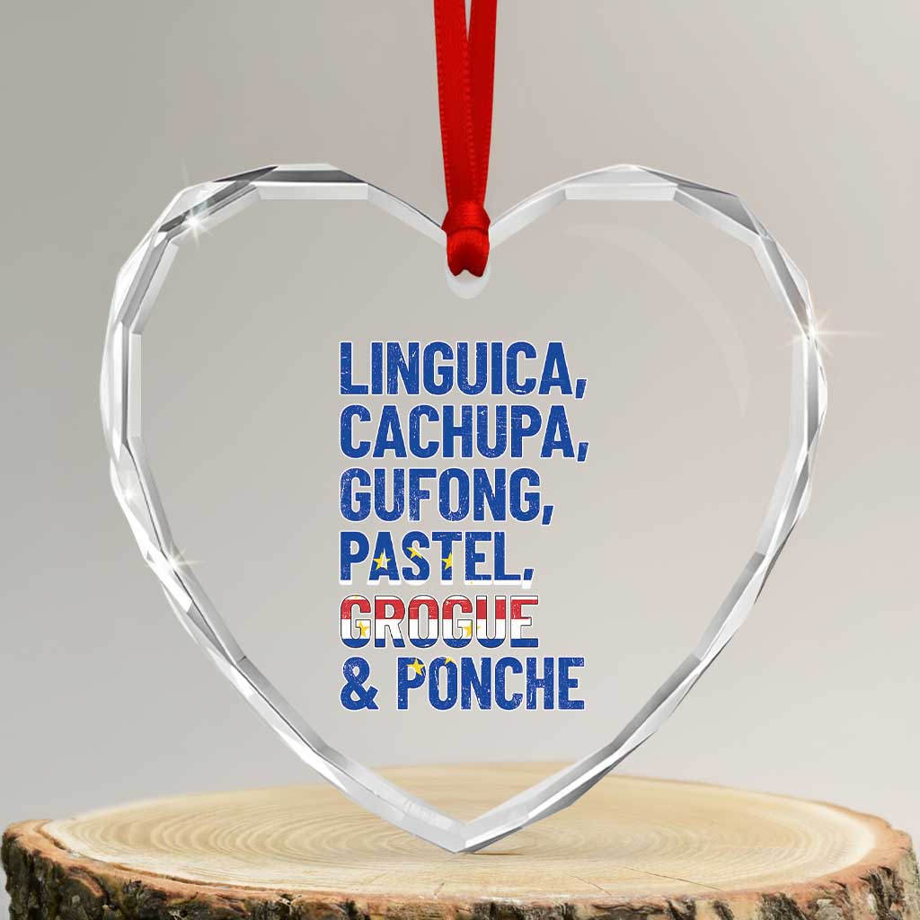 Cape Verde Traditional Food & Drinks List Heart Crystal Glass Ornament Cabo Verdean Cachupa Grogue Heritage Gift