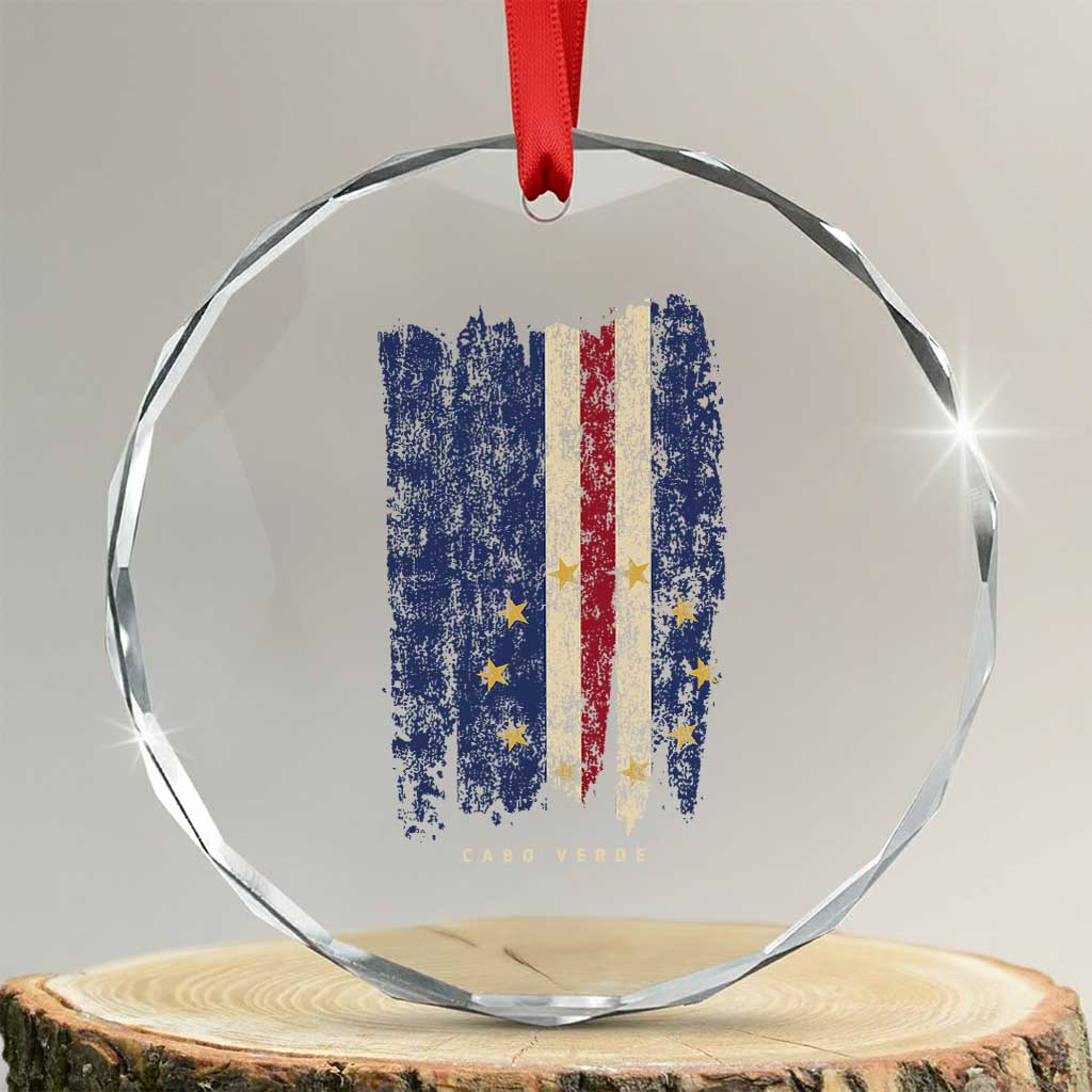 Cape Verde Vertical Brush Stroke Flag Graphic Crystal Glass Ornament Cabo Verde National Pride Artistic Gift