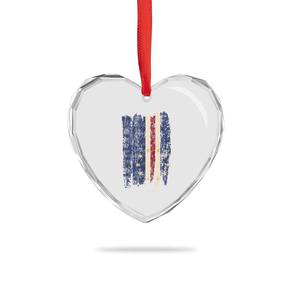Cape Verde Vertical Brush Stroke Flag Graphic Heart Crystal Glass Ornament Cabo Verde National Pride Artistic Gift
