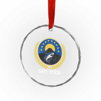 Cape Verde Volcano Blue Sharks Gold Laurel Crest Graphic Crystal Glass Ornament Retro Cabo Verde Heritage Pride