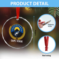 Cape Verde Volcano Blue Sharks Gold Laurel Crest Graphic Crystal Glass Ornament Retro Cabo Verde Heritage Pride