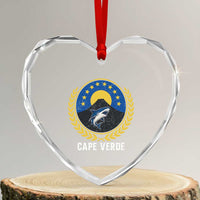 Cape Verde Volcano Blue Sharks Gold Laurel Crest Graphic Heart Crystal Glass Ornament Retro Cabo Verde Heritage Pride