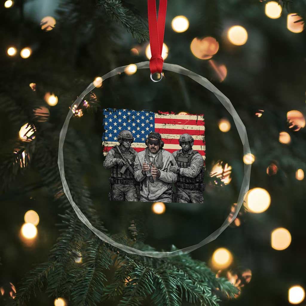 Captured Dictator Maduro Crystal Glass Ornament Special Forces Justice Operation American Flag - Wonder Print Shop