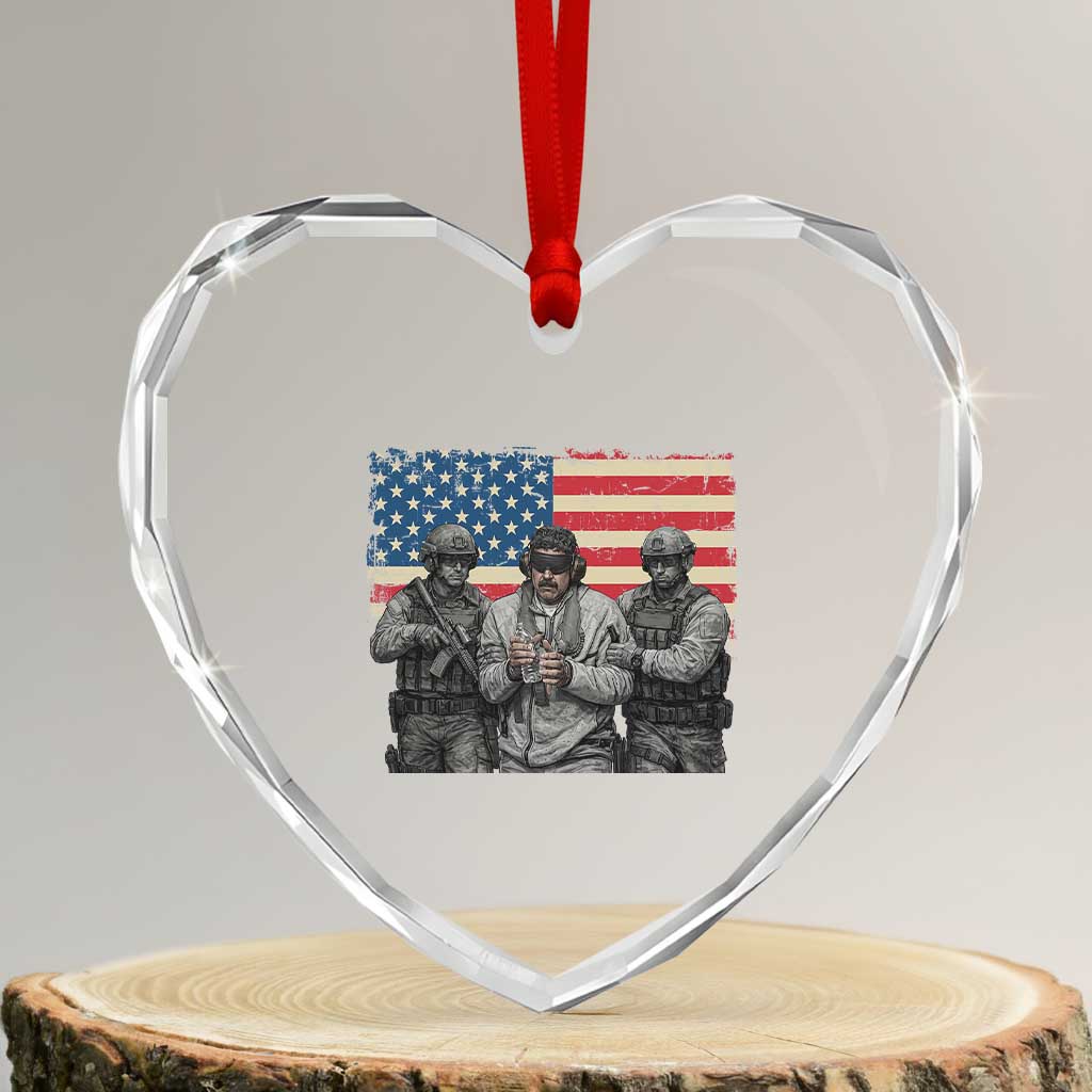 Captured Dictator Maduro Heart Crystal Glass Ornament Special Forces Justice Operation American Flag - Wonder Print Shop
